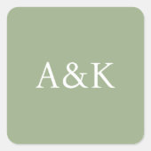 Custom Initials on Sage Green Wedding スクエアシール (正面)