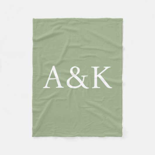 Custom Initials on Sage Green Wedding フリースブランケット (正面)