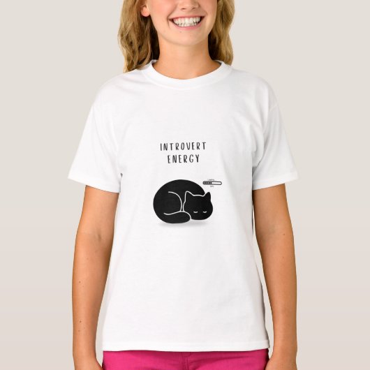 Custom Introvert Energy Minimalist Cat Girls’ Tシャツ (正面)
