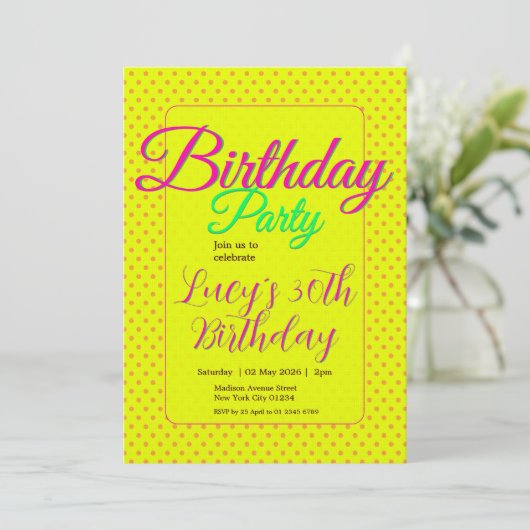 Custom Invitation, Polka Dots, Birthday Party 招待状 (スタンド正面)