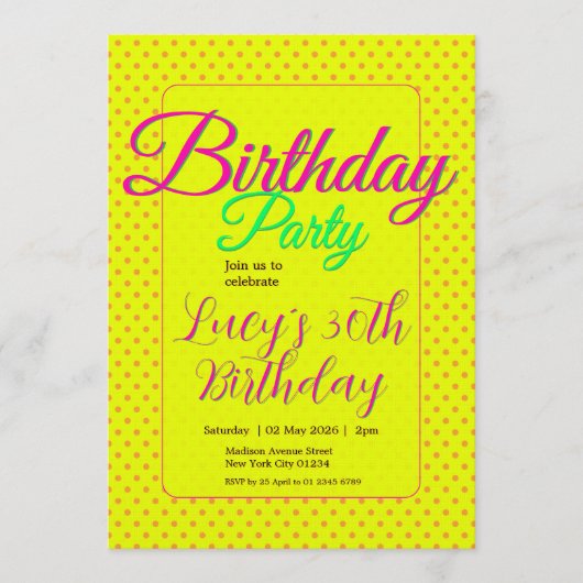 Custom Invitation, Polka Dots, Birthday Party 招待状 (正面)