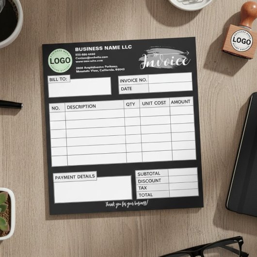 Custom invoice Form with Logo Black Small Business ノートパッド