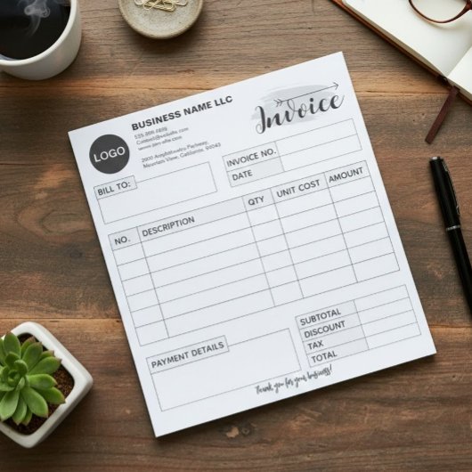 Custom invoice Form with Logo, Gray Small Business ノートパッド
