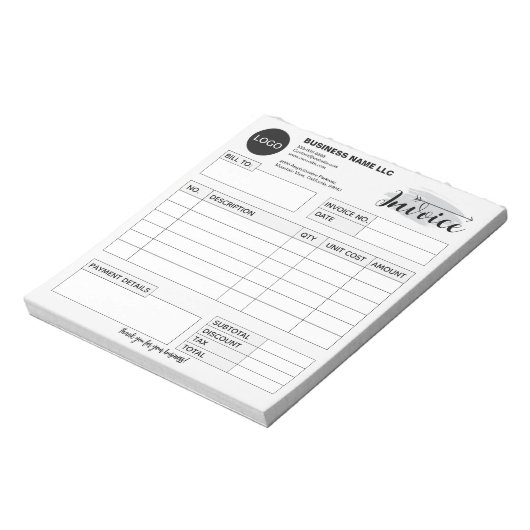 Custom invoice Form with Logo, Gray Small Business ノートパッド (回転)