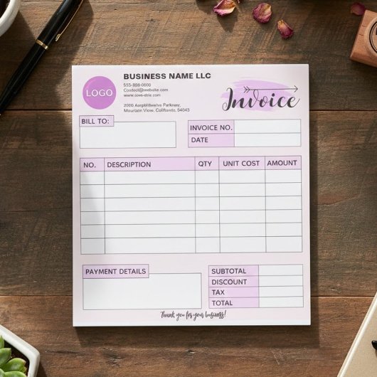 Custom invoice Form with Logo, Pink Small Business ノートパッド