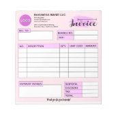Custom invoice Form with Logo, Pink Small Business ノートパッド (正面)
