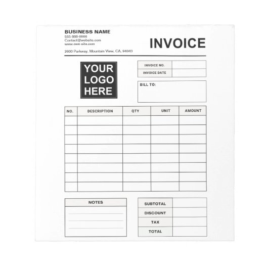Custom Invoice Order Forms & Business Logo ノートパッド (正面)