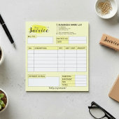 Custom Invoice Receipt, Yellow Small Business Name ノートパッド