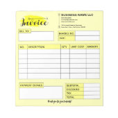 Custom Invoice Receipt, Yellow Small Business Name ノートパッド (正面)