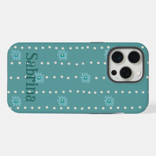 Custom iPhone Protective Case Green Floral & Dot iPhoneケース (裏面横)