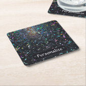 Custom Iridescent Abstract Stained Glass Pattern スクエアペーパーコースター (アングル)