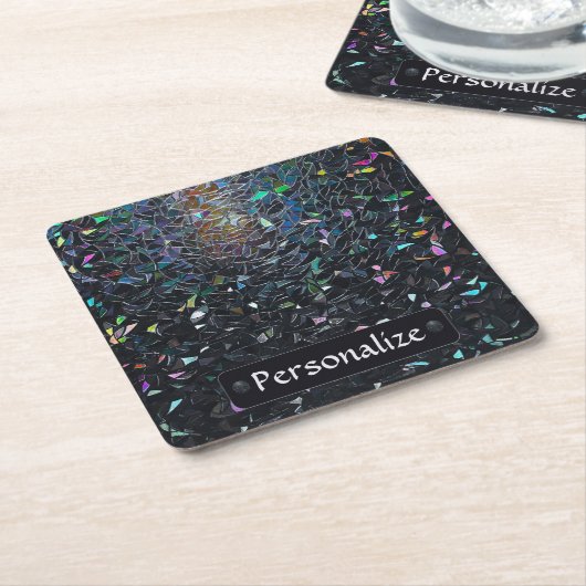 Custom Iridescent Abstract Stained Glass Pattern スクエアペーパーコースター (アングル)
