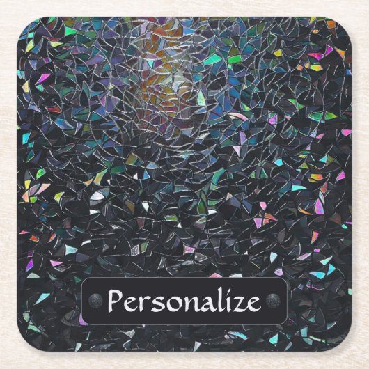 Custom Iridescent Abstract Stained Glass Pattern スクエアペーパーコースター (正面)