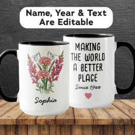 Custom January Birth Flower Mug - Carnation & Name マグカップ