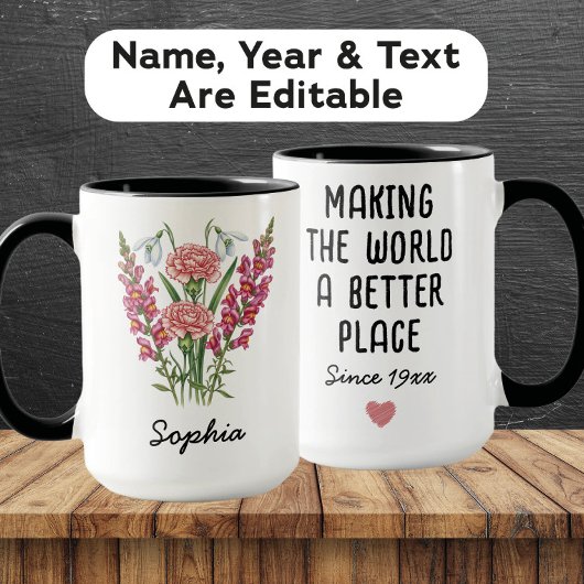 Custom January Birth Flower Mug - Carnation & Name マグカップ