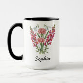 Custom January Birth Flower Mug - Carnation & Name マグカップ (左)
