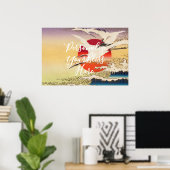 CUSTOM Japanese Great Wave & Crane Art Print  ポスター (ホームオフィス)