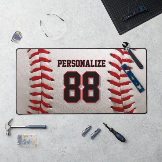 Custom Jersey Number & Name Baseball Player Design デスクマット (ワークステーション)