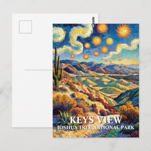 Custom Joshua Tree Keys View Van Gogh Landscape ポストカード (正面/裏面)