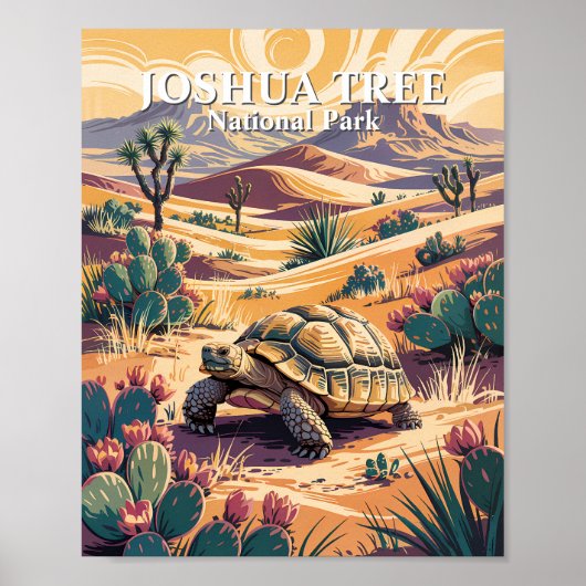 Custom Joshua Tree Tortoise Retro Desert Landscape ポスター (正面)