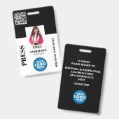 Custom Journalist Media Pass Photo ID Logo | BLACK バッジ (正面＆裏面)