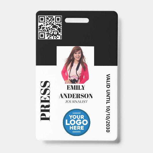 Custom Journalist Media Pass Photo ID Logo | BLACK バッジ (正面)