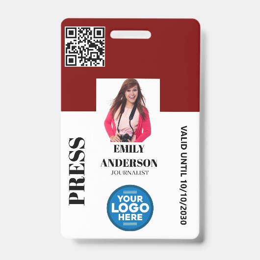 Custom Journalist Media Pass Photo ID Logo | BLACK バッジ (正面)