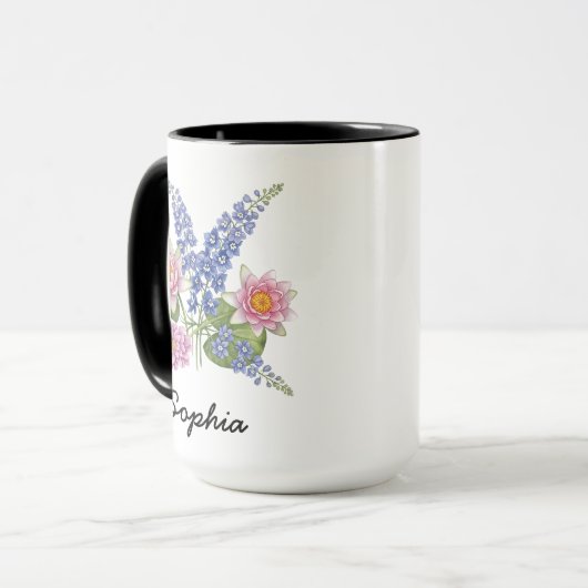 Custom July Birth Flower - Personalized Name マグカップ (正面左)