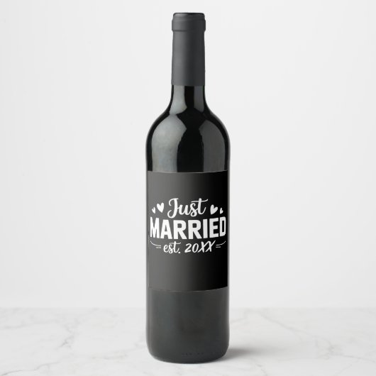 Custom Just Married Est Wedding Party Wife Husband ワインラベル (正面)