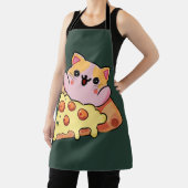 Custom Kawaii Cat Hugging Pepperoni Pizza Cartoon エプロン (インサイチュ)