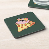 Custom Kawaii Cat Hugging Pepperoni Pizza Cartoon コースター (左側)