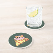 Custom Kawaii Cat Hugging Pepperoni Pizza Cartoon コースター (側面)