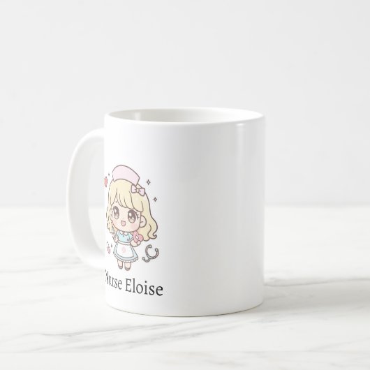 Custom Kawaii Nurse Mug – Personalized Cute Chibi  コーヒーマグカップ (正面左)