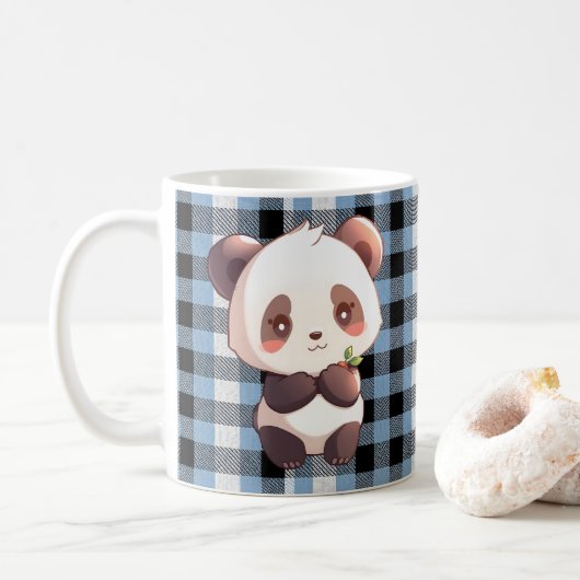 Custom Kawaii Panda Blue Buffalo Plaid Mug Gift コーヒーマグカップ (ドーナツ)