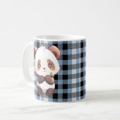 Custom Kawaii Panda Blue Buffalo Plaid Mug Gift コーヒーマグカップ (正面左)