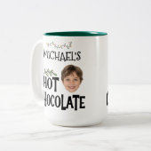 Custom Kid Face & Name Hot Chocolate Christmas ツートーンマグカップ (正面左)