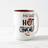 Custom Kid Face & Name Hot Chocolate Christmas ツートーンマグカップ (正面右)
