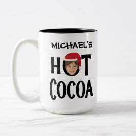 Custom Kid Face & Name Hot Cocoa Christmas ツートーンマグカップ