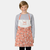 Custom Kids Apron – White Poppies エプロン (着用した状態)