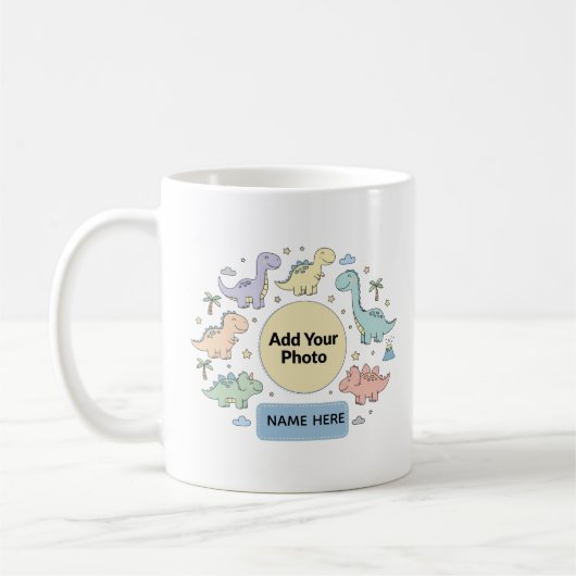 Custom Kids Dinosaur Photo Mug コーヒーマグカップ (左)