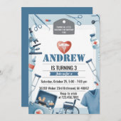 Custom Kids Doctor Medical Birthday Party 招待状 (正面/裏面)