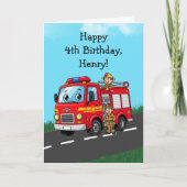 Custom Kid's Fire Truck Birthday Party カード (正面)