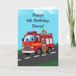 Custom Kid's Fire Truck Birthday Party カード