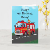 Custom Kid's Fire Truck Birthday Party カード (黄色い花)