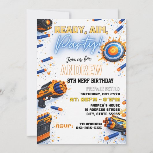 Custom Kids Nerf Dart Birthday Invitation 招待状 (正面)