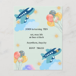 Custom Kids Party Invite with Clouds & Balloons インビテーションポストカード