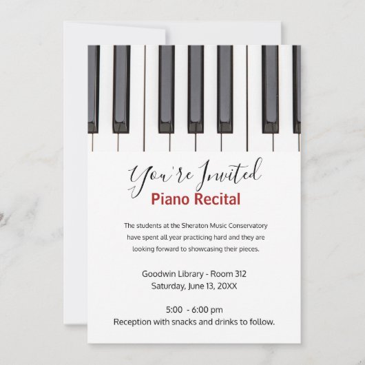 Custom Kids Piano Recital Invitation 招待状 (正面)