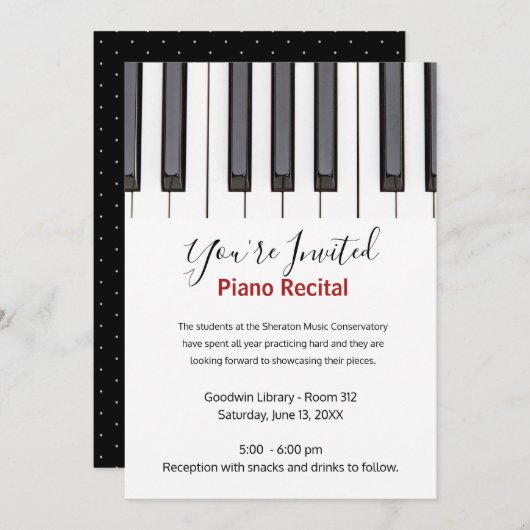 Custom Kids Piano Recital Invitation 招待状 (正面/裏面)