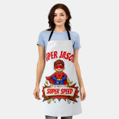 Custom Kids Superhero Name & Superpower エプロン (着用した状態)