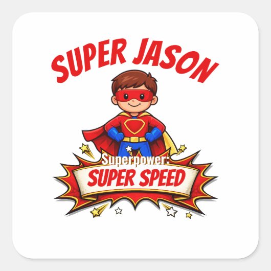 Custom Kids Superhero Name & Superpower スクエアシール (正面)